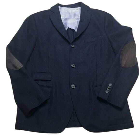 Eden Park Mens Navy Wool Blazer With Suede Elbow Patches Three-Button Front Mult - Picture 1 of 16